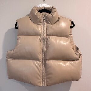 SOLD Tan Cropped Puffer Vest